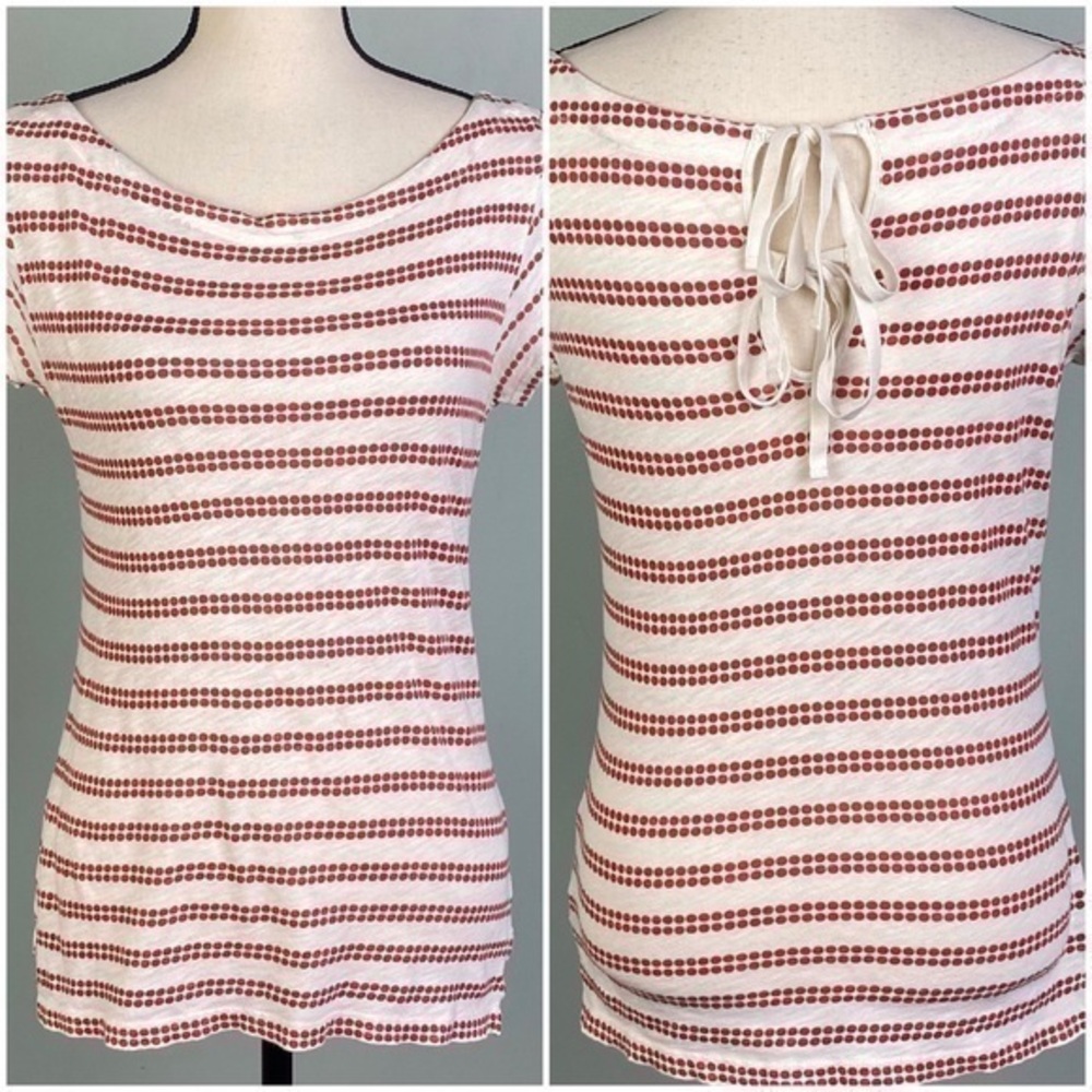 PILCRO red and white striped t-shirt with 2,back keyholes with ties. Small. EUC